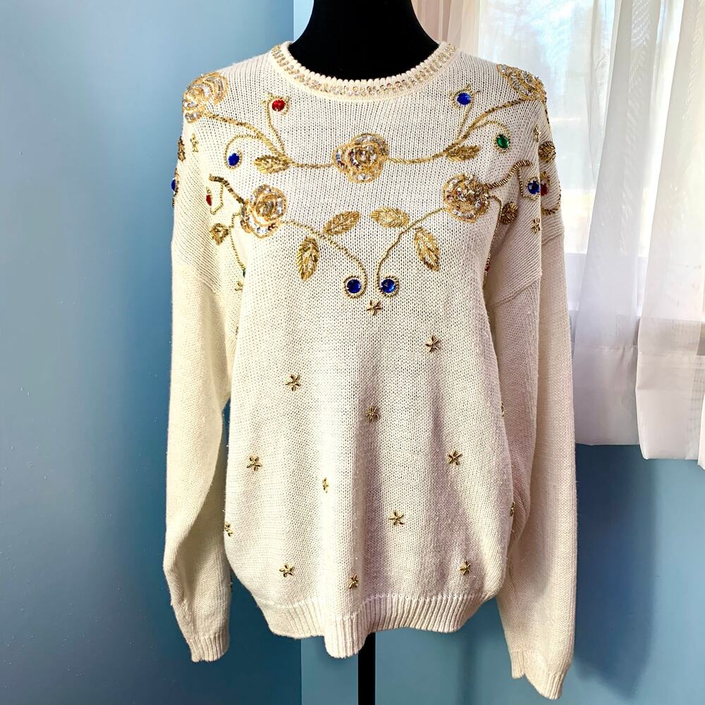 Celina Yang Vintage Sweater with Beading and Sequins Size Large - Picture 7 of 8